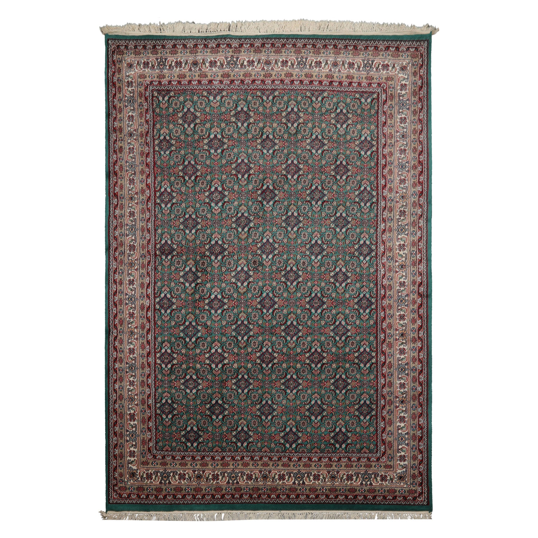 6x9 Turquoise, Ivory, Burgundy Color Hand Knotted Herati Wool Traditional Oriental Rug
