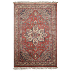 6x9 Rose, Ivory, Taupe Color Hand Knotted Heriz New Zealand Wool Traditional Oriental Rug