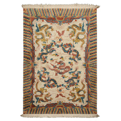 6x9 Ivory, Gold, Brown Color Hand Knotted Tibetan New Zealand Wool Chinese Art Deco Oriental Rug