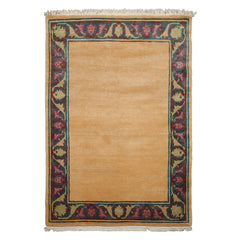 5x8 Tan, Teal, Plum Color Hand Knotted Tibetan New Zealand Wool Art Deco Oriental Rug