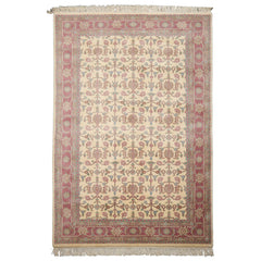 6x9 Ivory, Plum, Aqua Color Hand Knotted Herati New Zealand Wool Traditional Oriental Rug