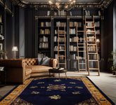 Navy 6x9 Chinese Art Deco Traditional Plush Pile Velvety Soft Silky Sheen Hand Knotted Wool Oriental Area Rug