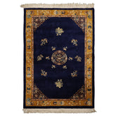 6x9 Navy, Gold, Ivory Color Hand Knotted Chinese Art Deco Wool Traditional Oriental Rug