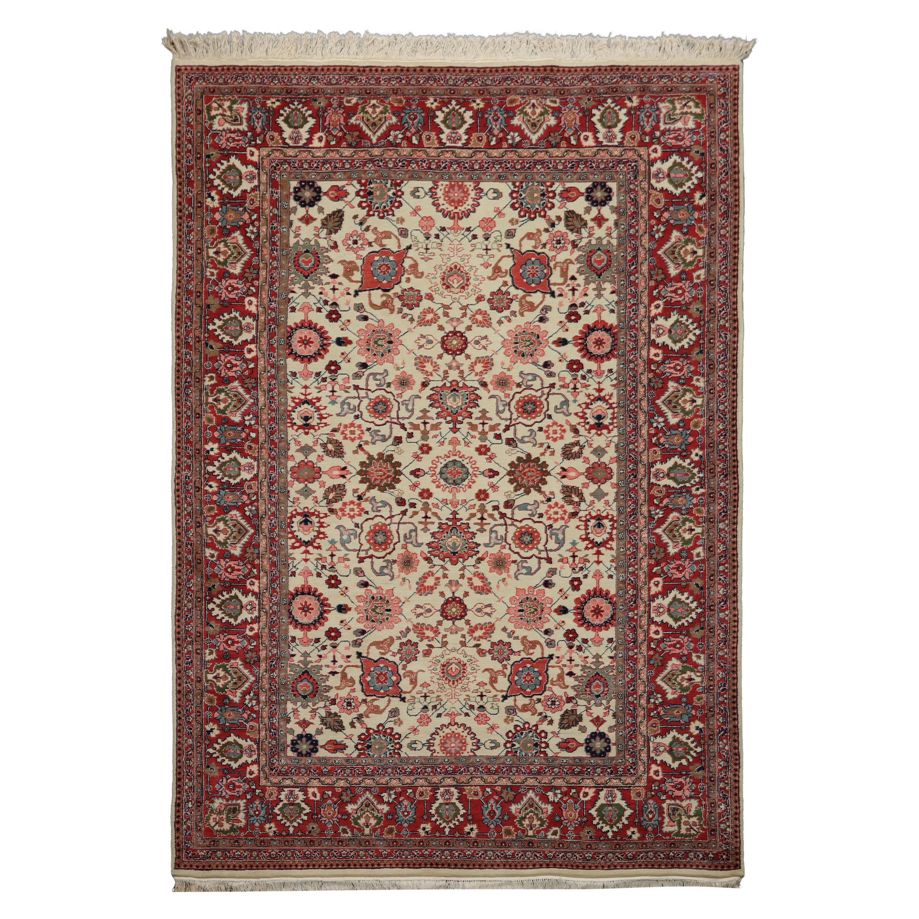 6x9 Ivory, Raspberry, Rose Color Hand Knotted Oushak New Zealand Wool Traditional Oriental Rug