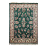 6x9 Emerald, Ivory, Rose Color Hand Knotted Kerman New Zealand Wool Traditional Oriental Rug
