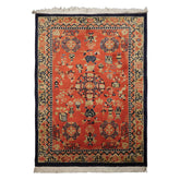 6x9 Orange, Navy, Gold Color Hand Knotted Chinese Art Deco New Zealand Wool Traditional Oriental Rug