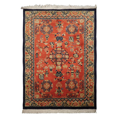 6x9 Orange, Navy, Gold Color Hand Knotted Chinese Art Deco New Zealand Wool Traditional Oriental Rug