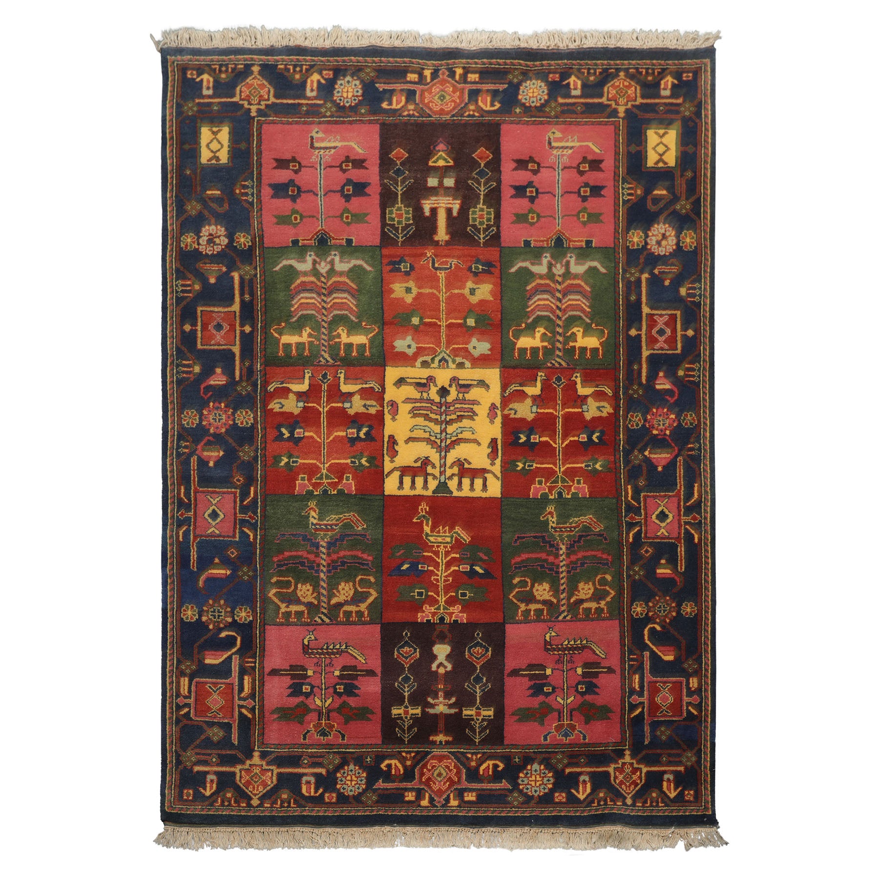 6x8 Green, Pink, Gold Color Hand Knotted Gabbeh Wool Pictorial Oriental Rug