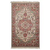5x8 Ivory, Rose, Aqua Color Hand Knotted Tabriz Wool Traditional Oriental Rug