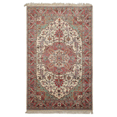 5x8 Ivory, Rose, Aqua Color Hand Knotted Tabriz Wool Traditional Oriental Rug