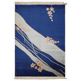 6x9 Navy, Mint, Lavender Color Hand Knotted Chinese Art Deco Wool Traditional Oriental Rug