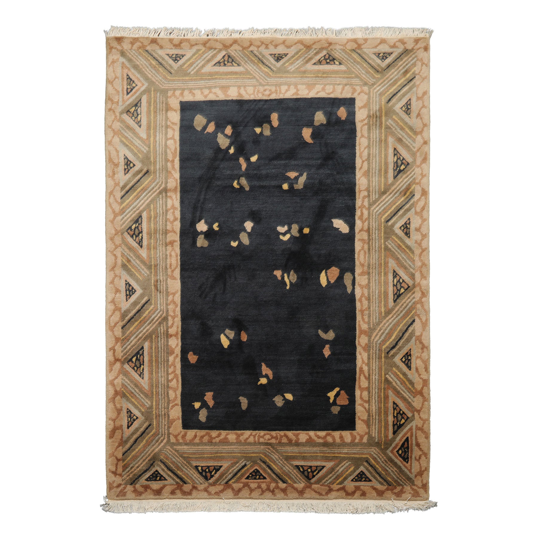 5x8 Charcoal, Brown, Beige Color Hand Knotted Tibetan New Zealand Wool Art Deco Oriental Rug