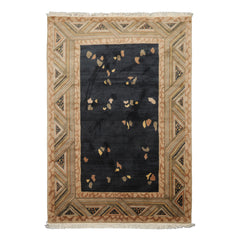 5x8 Charcoal, Brown, Beige Color Hand Knotted Tibetan New Zealand Wool Art Deco Oriental Rug
