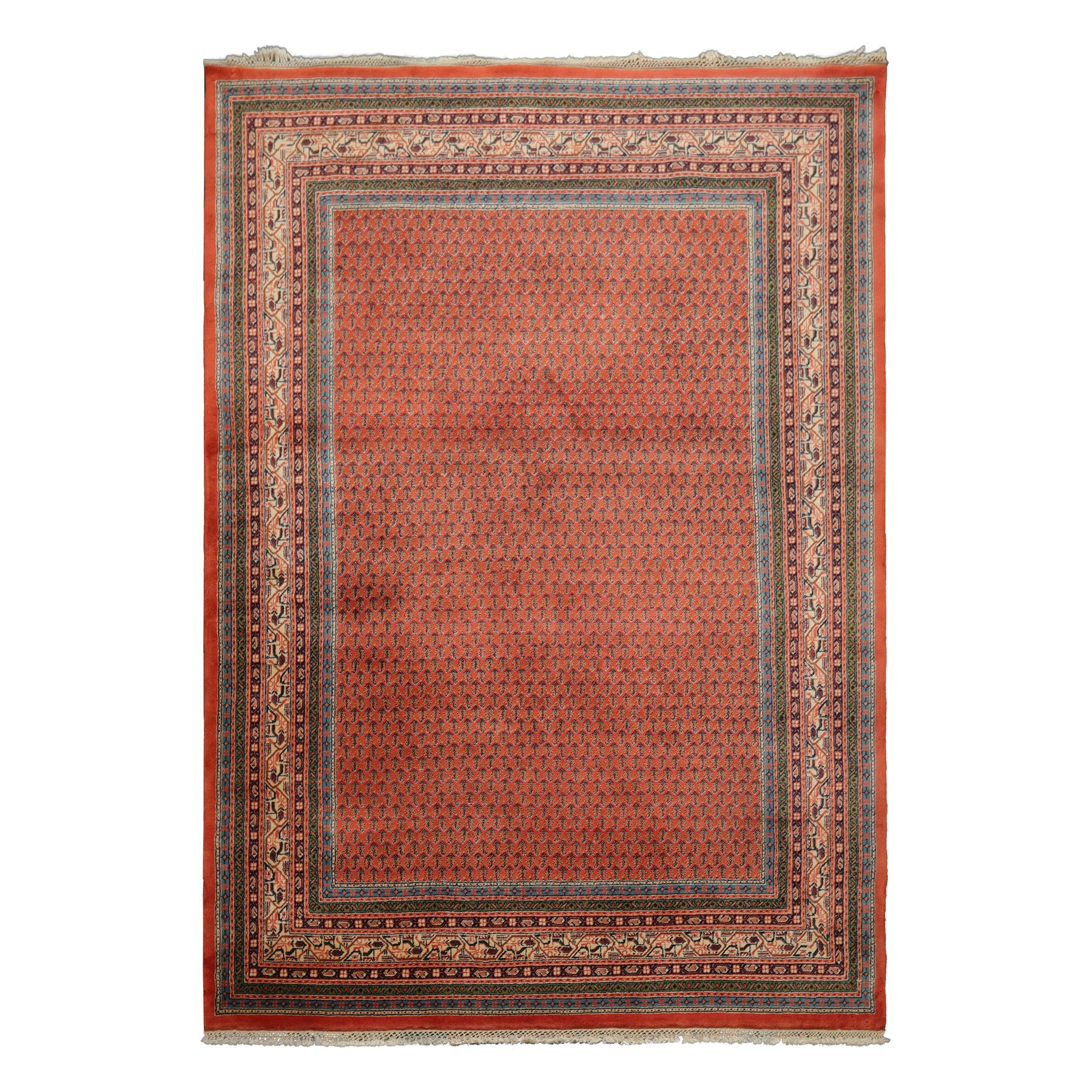 6x9 Orange, Turquoise, Green Color Hand Knotted Serabund New Zealand Wool Traditional Oriental Rug