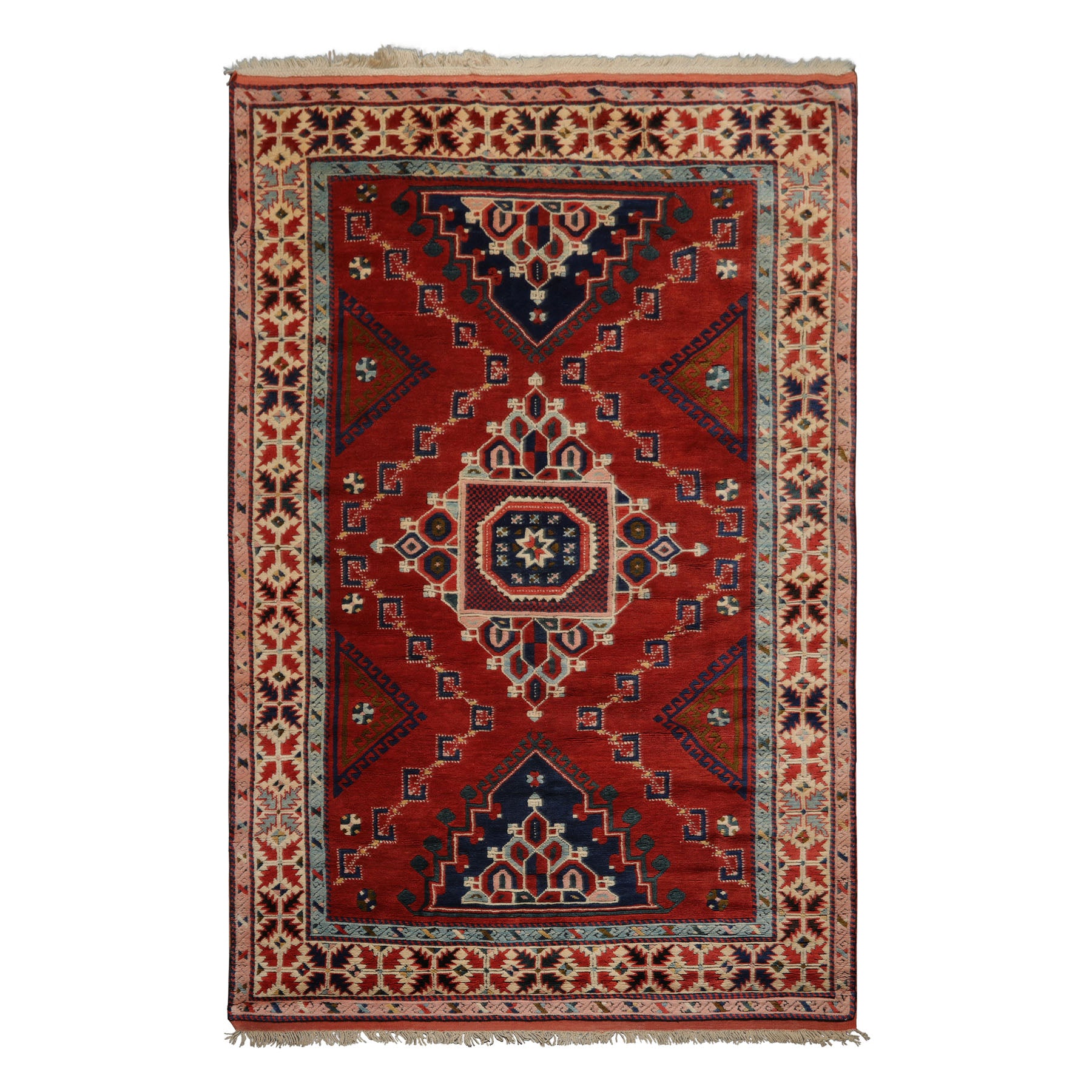 6x10 Rust, Ivory, Blue Color Hand Knotted Oushak Wool Arts & Crafts Oriental Rug