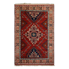 6x10 Rust, Ivory, Blue Color Hand Knotted Oushak Wool Arts & Crafts Oriental Rug