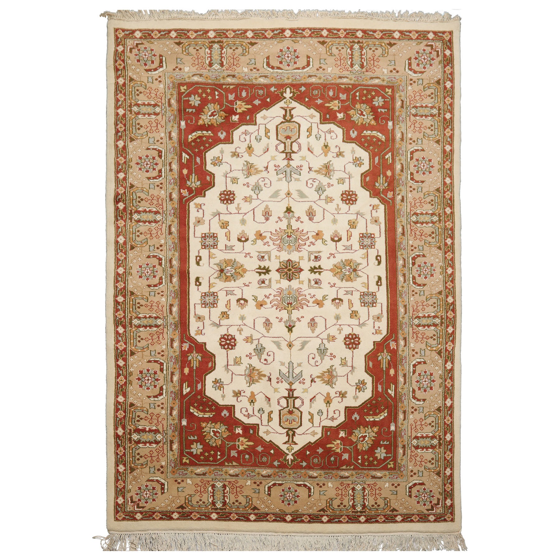 6x8 Ivory, Burnt Orange, Tan Color Hand Knotted Heriz Wool Traditional Oriental Rug