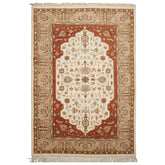 6x8 Ivory, Burnt Orange, Tan Color Hand Knotted Heriz Wool Traditional Oriental Rug