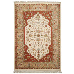 6x8 Ivory, Burnt Orange, Tan Color Hand Knotted Heriz Wool Traditional Oriental Rug