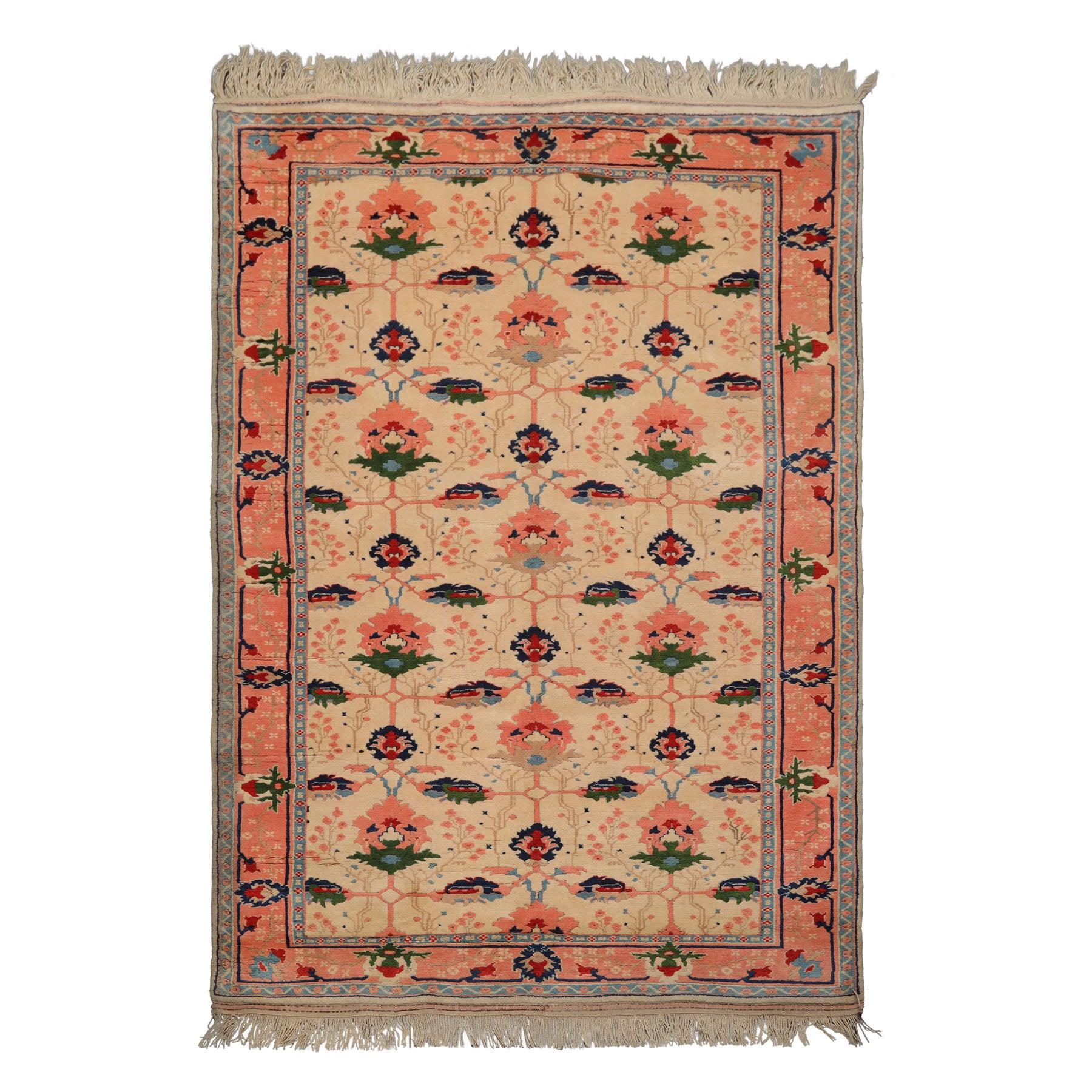 6x9 Ivory, Blush, Green Color Hand Knotted Oushak Wool Arts & Crafts Oriental Rug