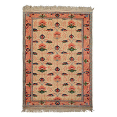 6x9 Ivory, Blush, Green Color Hand Knotted Oushak Wool Arts & Crafts Oriental Rug