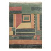 5x8 Teal, Rose, Peach Color Hand Knotted Tibetan New Zealand Wool Modern & Contemporary Oriental Rug