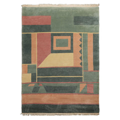 5x8 Teal, Rose, Peach Color Hand Knotted Tibetan New Zealand Wool Modern & Contemporary Oriental Rug