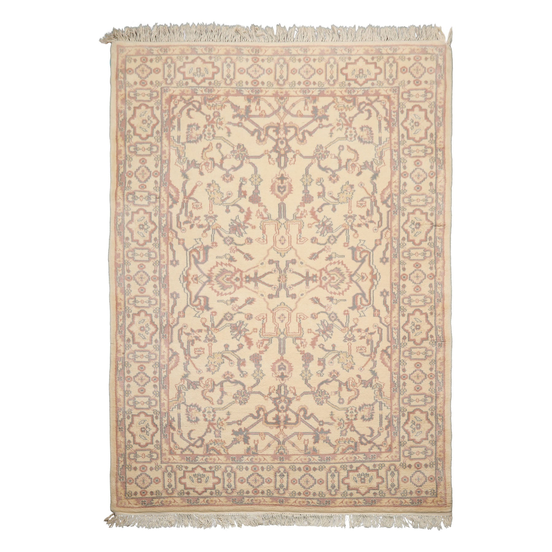 6x9 Ivory, Rose, Gray Color Hand Knotted Oushak New Zealand Wool Traditional Oriental Rug
