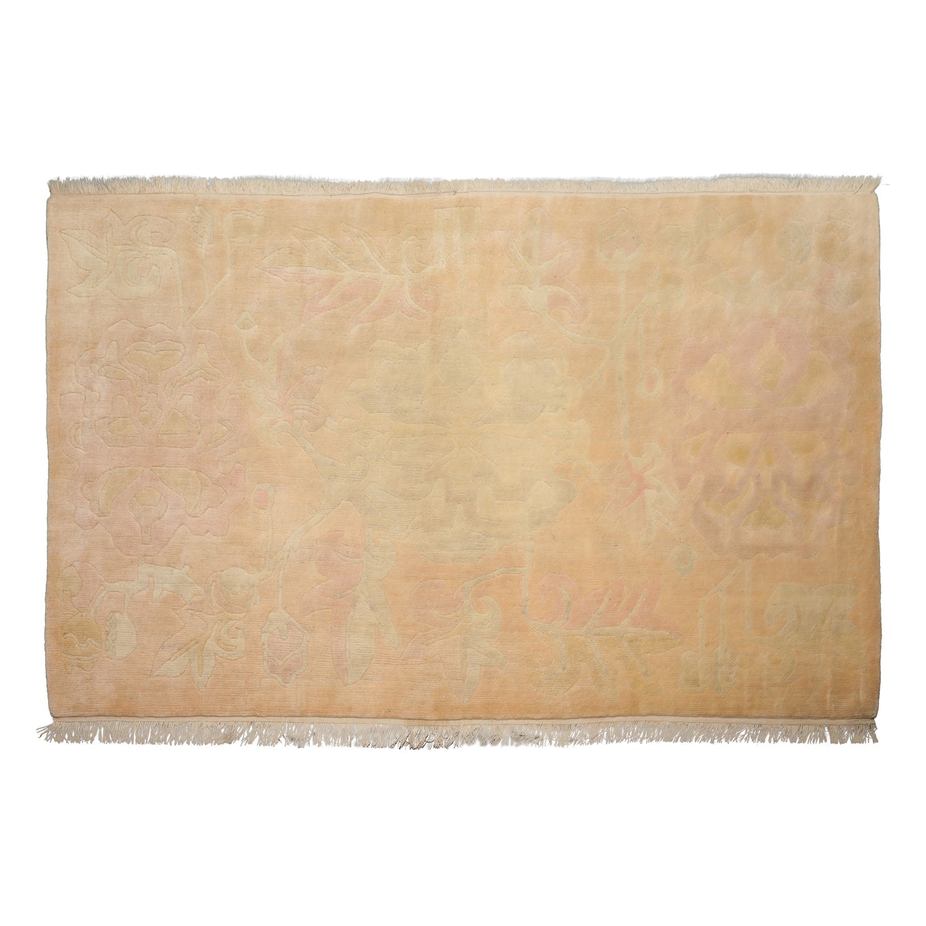 9x6 Beige, Peach, Rose Color Hand Knotted Tibetan New Zealand Wool Art Deco Oriental Rug