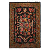 6x11 Charcoal, Mustard, Turquoise Color Hand Woven Caucasian Kilim Wool Botanical Oriental Rug