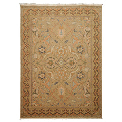 6x7 Khaki, Light Peach, Ivory Color Hand Knotted Aubusson Savonnerrie Wool Traditional Oriental Rug