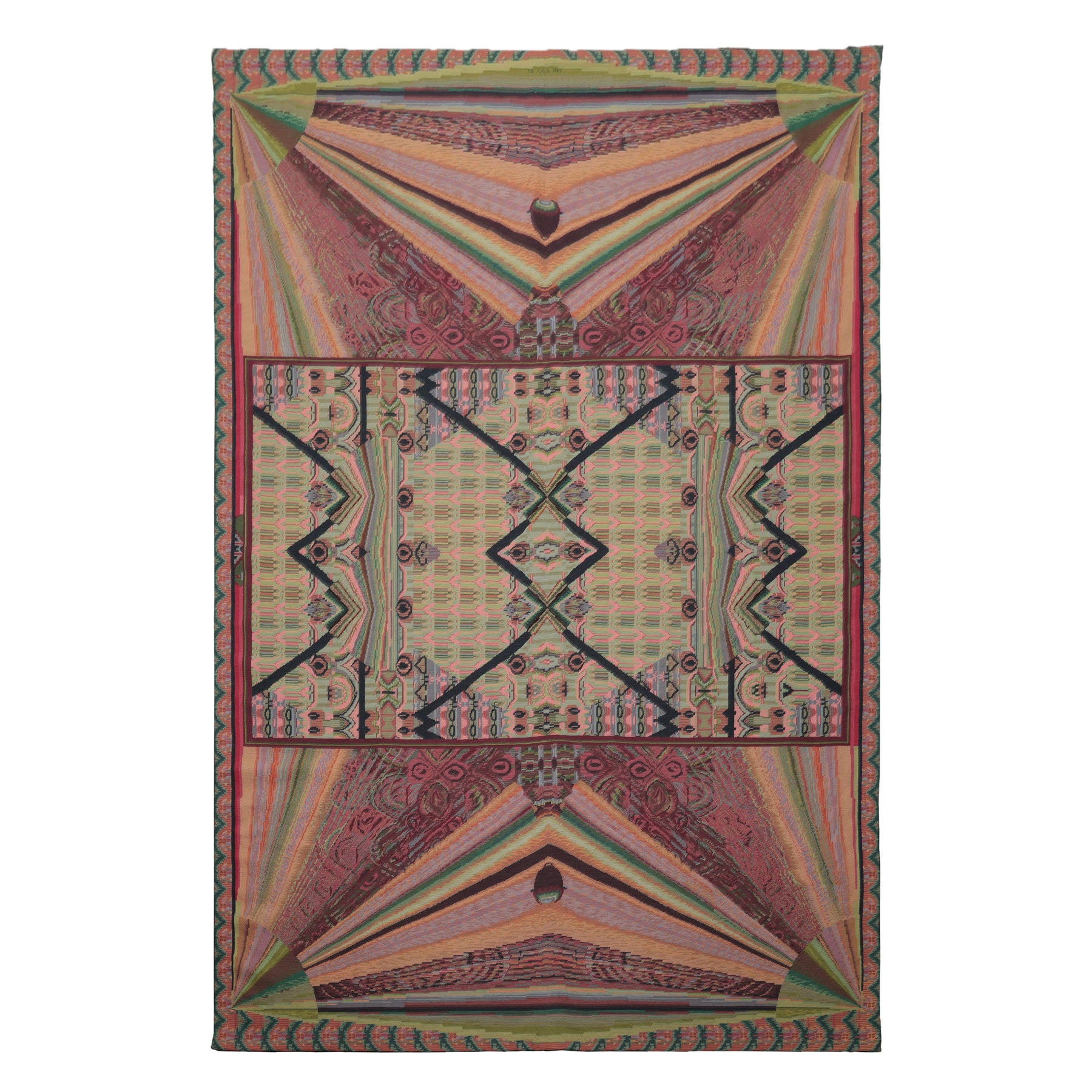 6x9 Lime, Pink, Teal Color Hand Woven French Needlepoint Wool Art Deco Oriental Rug