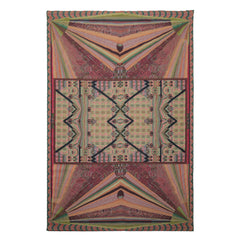 6x9 Lime, Pink, Teal Color Hand Woven French Needlepoint Wool Art Deco Oriental Rug