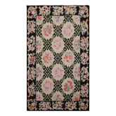 5x8 Blush, Black, Aqua Color Hand Woven French Needlepoint Wool Traditional Oriental Rug