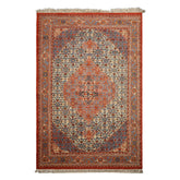 6x9 Ivory, Orange, Blue Color Hand Knotted Serapi New Zealand Wool Traditional Oriental Rug