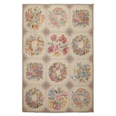 6x9 Ivory, Rose, Blue Color Hand Woven French Needlepoint Wool Traditional Oriental Rug