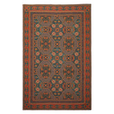 6x9 Teal, Orange, Gold Color Hand Woven French Needlepoint Wool Art Deco Oriental Rug