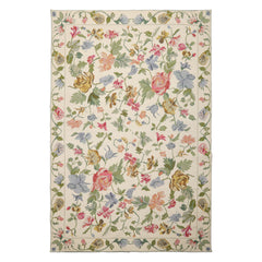 6x9 Ivory, Green, Pink Color Hand Woven Caucasian Needlepoint Wool Traditional Oriental Rug