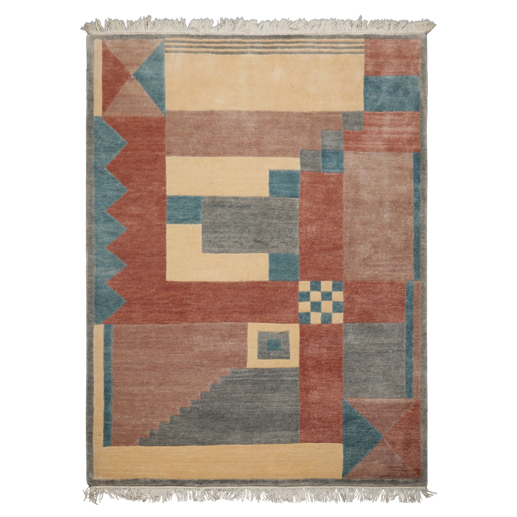 5x8 Gray, Ivory, Taupe Color Hand Knotted Tibetan New Zealand Wool Modern & Contemporary Oriental Rug