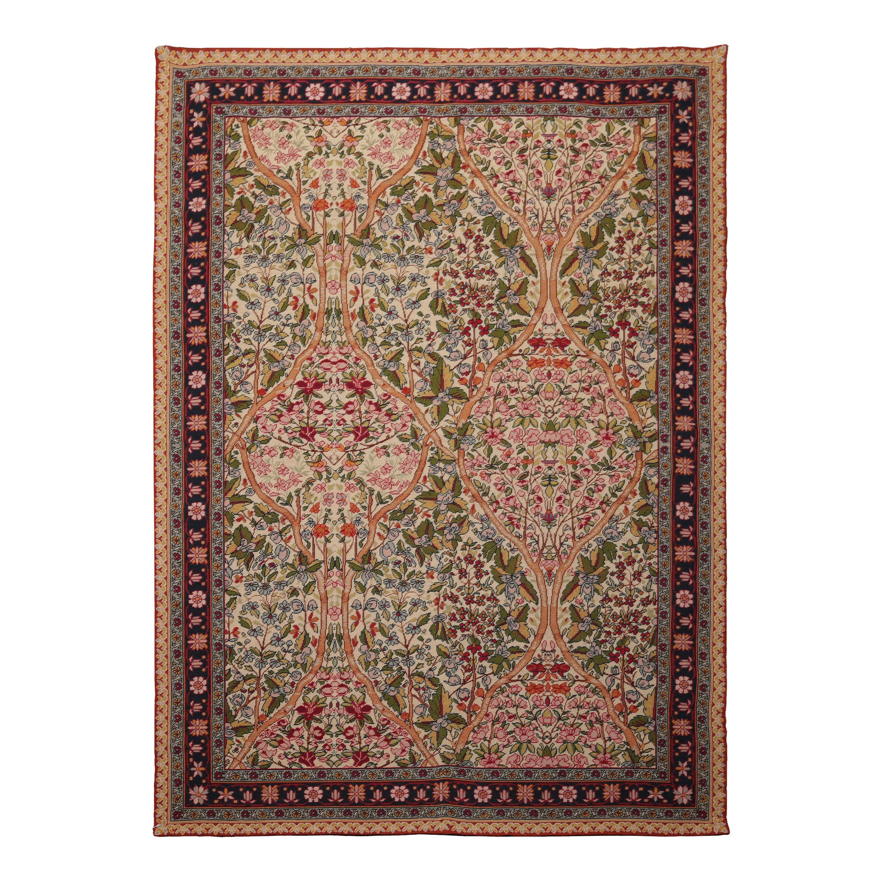 5x8 Ivory, Black, Rose Color Hand Woven French Needlepoint Wool Traditional Oriental Rug