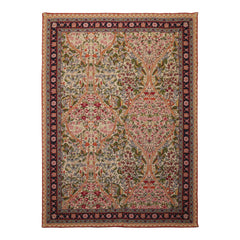 5x8 Ivory, Black, Rose Color Hand Woven French Needlepoint Wool Traditional Oriental Rug