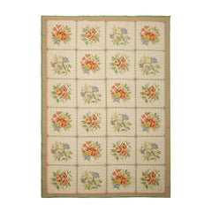 6x9 Ivory, Lime, Gold Color Hand Woven Needlepoint Wool Traditional Oriental Rug