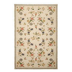 6x9 Ivory, Green, Blue Color Hand Woven Needlepoint Wool Traditional Oriental Rug