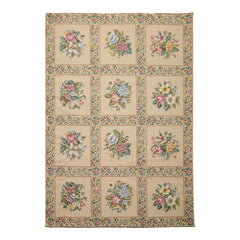 6x9 Khaki, Green, Blue Color Hand Woven French Needlepoint Wool Traditional Oriental Rug