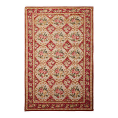 6x9 Beige, Fuschia, Green Color Hand Knotted Aubusson Savonnerrie Wool Traditional Oriental Rug