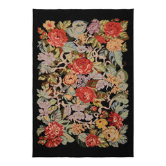 6x9 Black, Green, Coral Color Hand Woven Needlepoint Wool Traditional Oriental Rug