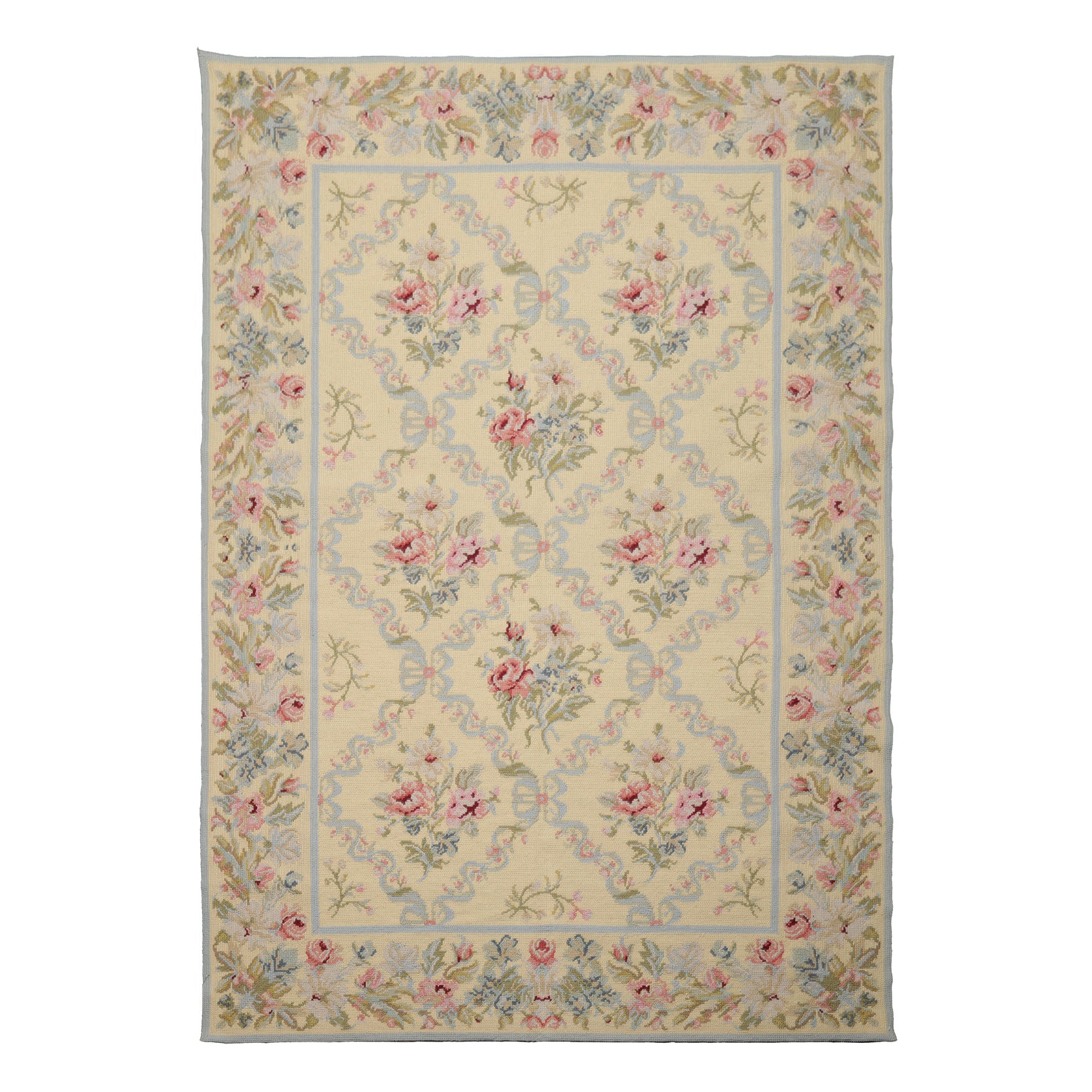 6x9 Sage, Blue, Pink Color Hand Woven Needlepoint Wool Traditional Oriental Rug