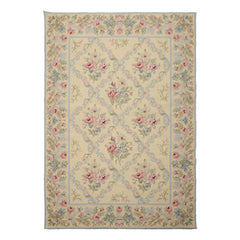 6x9 Sage, Blue, Pink Color Hand Woven Needlepoint Wool Traditional Oriental Rug