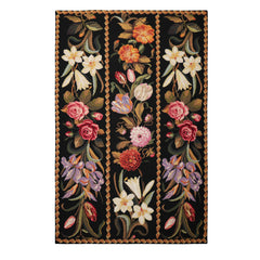 6x9 Black, Gold, Pink Color Hand Woven French Needlepoint Wool Traditional Oriental Rug