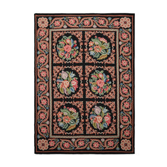 6x9 Black, Rust, Ivory Color Hand Woven Needlepoint Wool Traditional Oriental Rug
